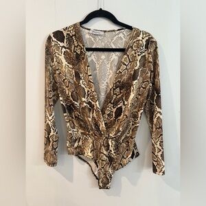Jasmine Snakeskin VNeck Animal Print Bodysuit Size Medium